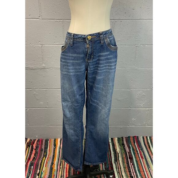 Vintage Y2K Low Rise Phat Fashions Baby Phat Jeans SZ 11 Embroidered Pockets - Picture 6 of 10